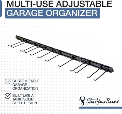 StoreYourBoard BLAT modulair gereedschapsrek, 4-pack verstelbaar garageopslagsysteem en binnenorganizer, zwaar staal houdt schoppen harken bezems dweilen stoelen onkruideter tuinslang en meer