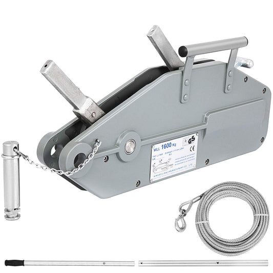 VEVOR Manual Winch 1.6 T, Hand Winch Rope 25 m, Cable for Trailer, Car, Boat, Strong and Stable Pull-Out Lever for Construction Sites Gates, Factories, Warehouse Transportation, Electricity