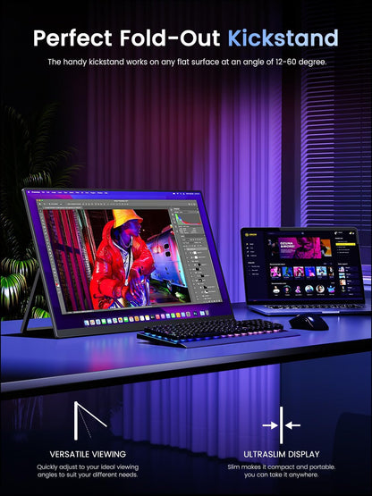 UPERFECT 17.3" 4K 120Hz QLED Portable Monitor 1500:1 500 Nits 100% DCI-P3 UHD 3840x2160 IPS Matte Screen with mini HDMI USB C Stand for PC Laptop and Game Consoles, Metal Housing, VESA compatible - QUORE