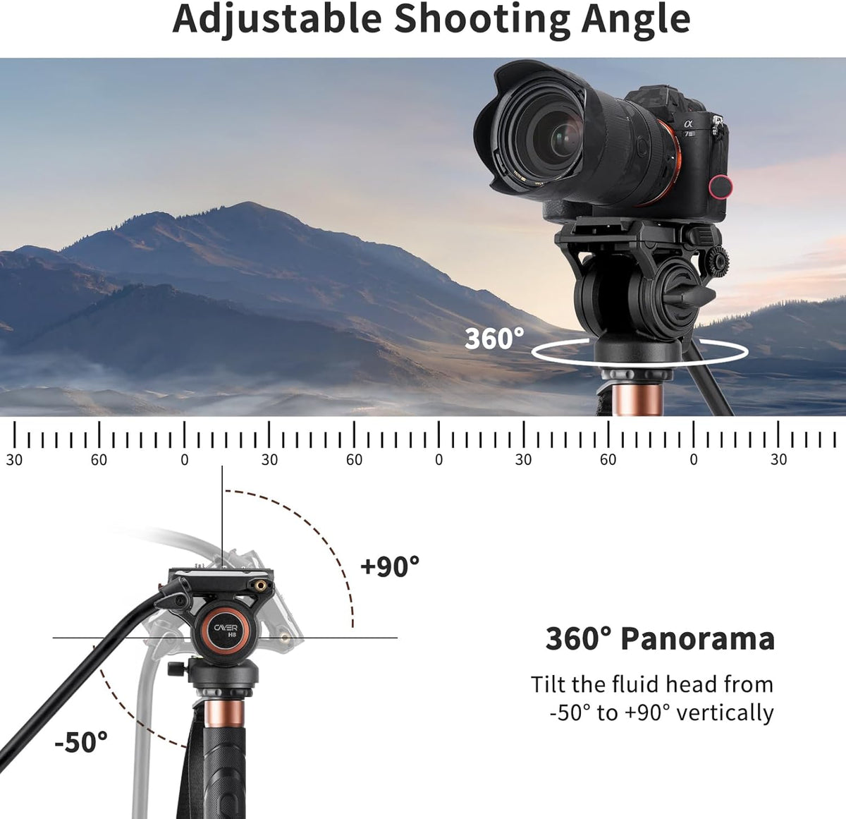 Monopod – Eenbenig statief – Camerastatief – Videostatief – Voor DSLR-camera – Aluminium – Vloeistofkop met 360° pan en verstelbare hoogte 70-180 cm