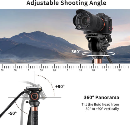 Monopod – Eenbenig statief – Camerastatief – Videostatief – Voor DSLR-camera – Aluminium – Vloeistofkop met 360° pan en verstelbare hoogte 70-180 cm