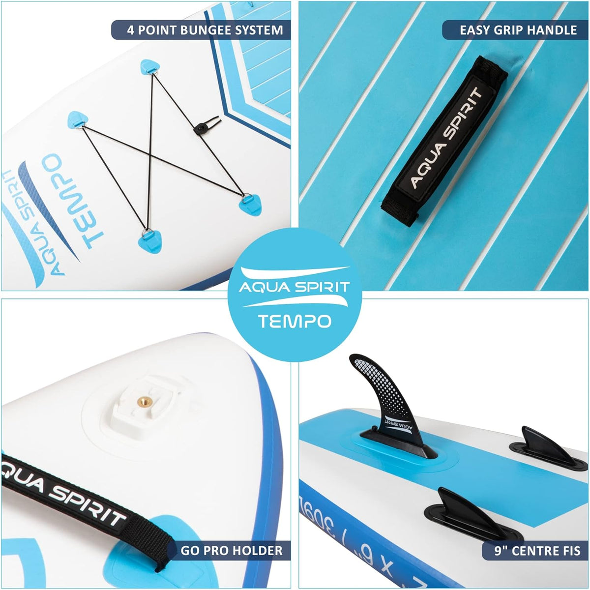 AQUA SPIRIT Opblaasbaar Stand up Peddelbord SUP Tempo 320x81x15cm Complete Verpakking Volwassenen Beginners/Experts Paddle Board Max 120KG met Aluminium Peddel, 2 Jaar Garantie
