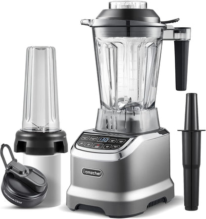 AMZCHEF 2 IN1 Blender met Kan van 1850 ml en 600 ml voor Twee Mengstanden - 2000 Watt Smoothie Blender met Stamper en 6 Professionele Messen 22000 Omwentelingen - Grijs