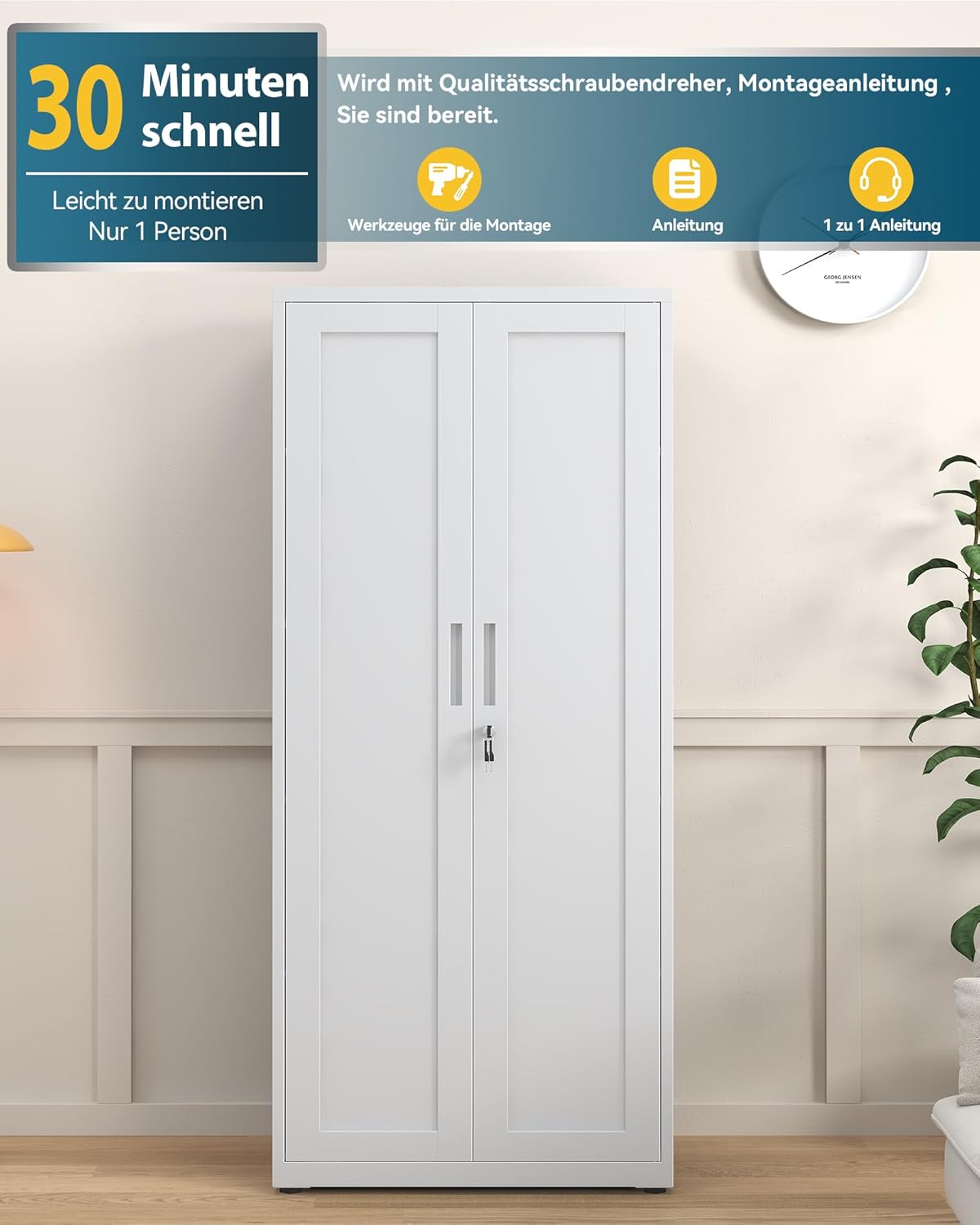 Dossierkast, afsluitbare garagekast, 3 niveaus, bureaukast, werkplaatskast met verstelbare planken, voor kantoor, garage en bijkeuken, 40 x 75 x 181,5 cm, wit