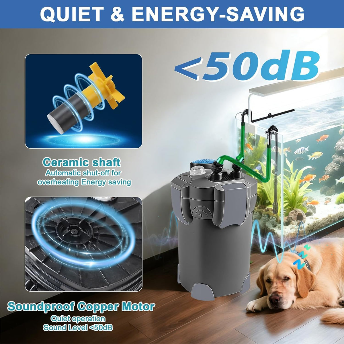 Buitenfilter voor aquarium met uv-lamp, 1400 l/u, 35 W filter voor aquaria tot 300 liter, instelbaar, krachtige jerrycan met 3 niveaus, kamerfilter met filtermateriaal, slang, zwart