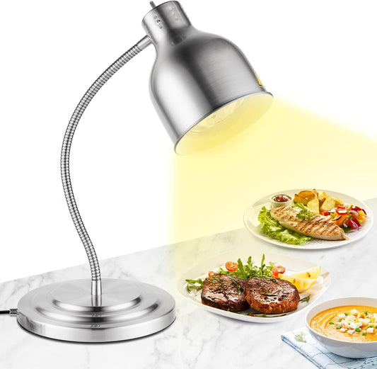 YJINGRUI Vrijstaande warmtelamp voor levensmiddelen, 250 W, zilver, buffet, levensmiddelen, verwarmingslamp met slang, rekbaar tot 70 cm, voor buffet, keuken, restaurant (enkele gloeilamp)