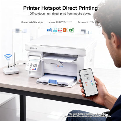 G&G M2022NW Laser Printer, Multifunction Device with Printer, Scanner and Copier, Black and White, Wi-Fi (22-23 pm)