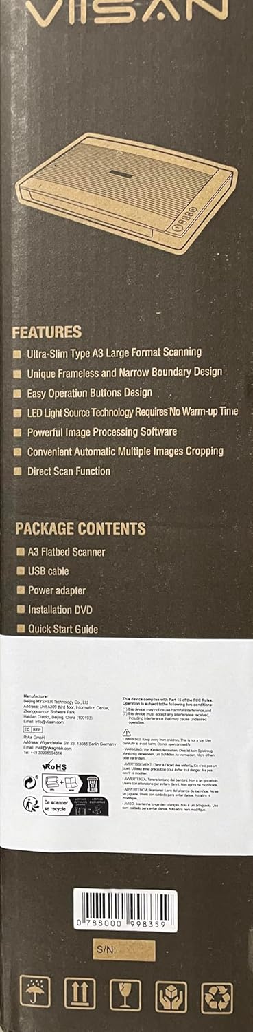 Viisan VF3120, flatbedscanner Din-A3. Max. resolutie 1200x1200 dpi. incl. ViiScan software voor Windows. driver voor Mac software