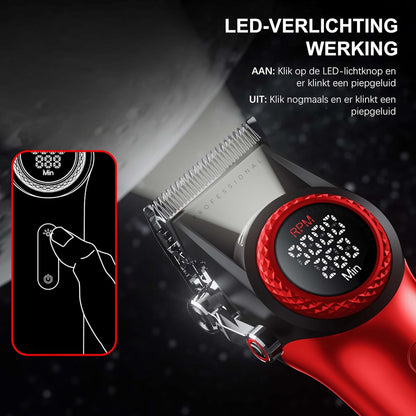 VGR 3 in 1 Professionele Tondeuse Set met Tondeuse, Trimmer, Foliescheerapparaat, Draadloze Haarknipset met Verbeterde Krachtige Motor, Geïntegreerd Oplaadstation, LED Scherm en Opbergdoos, Rood
