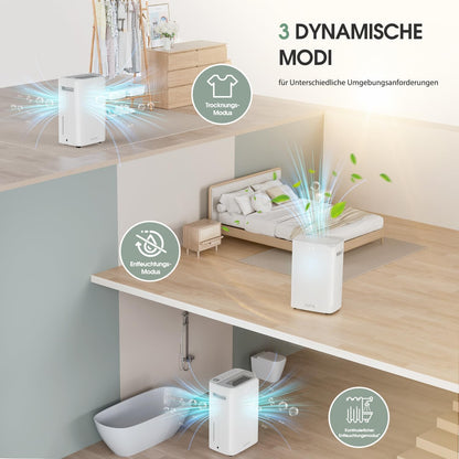 Luchtontvochtiger 25 l/24 uur, afmetingen ruimte ca. 240 m³ (80 m²), geschikt voor app, luchtontvochtiger met digitaal display, timer, ontvochtigen, drogen, slaapmodus, ontdooien, luchtreiniging
