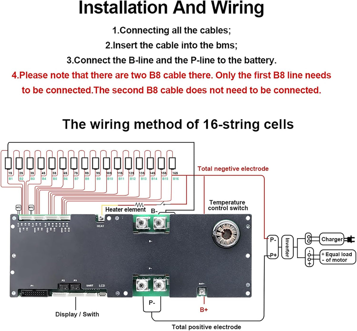 JKBMS Omvormer BMS 8S-16S 24V-48V 200A - V19 Home Energy Storage BMS met UART voor nieuw display, 2A actieve balans, ingebouwde Bluetooth, RS485 & CAN, voor zonnestelsel (JK-PB2A16S20P V19)