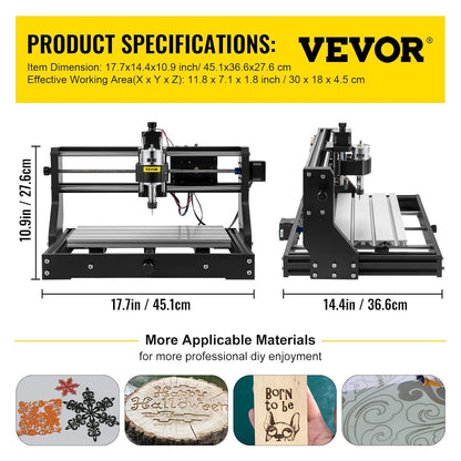 VEVOR 2500 mW CNC 3018 DIY graveermachine Pro 300x180x45mm graveermachine 3 assen mini lasergraveermachine met GRBL besturingskaart en offline controller