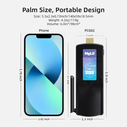 MeLE PCG02 Ventilatorloze Mini PC Stick, Celeron N4000 4GB 128GB met Windows 11 Home Micro Desktop Computer, HDMI USB3.0 Wi-Fi Gigabit Ethernet Draagbare SFF voor Industri毛le IoT