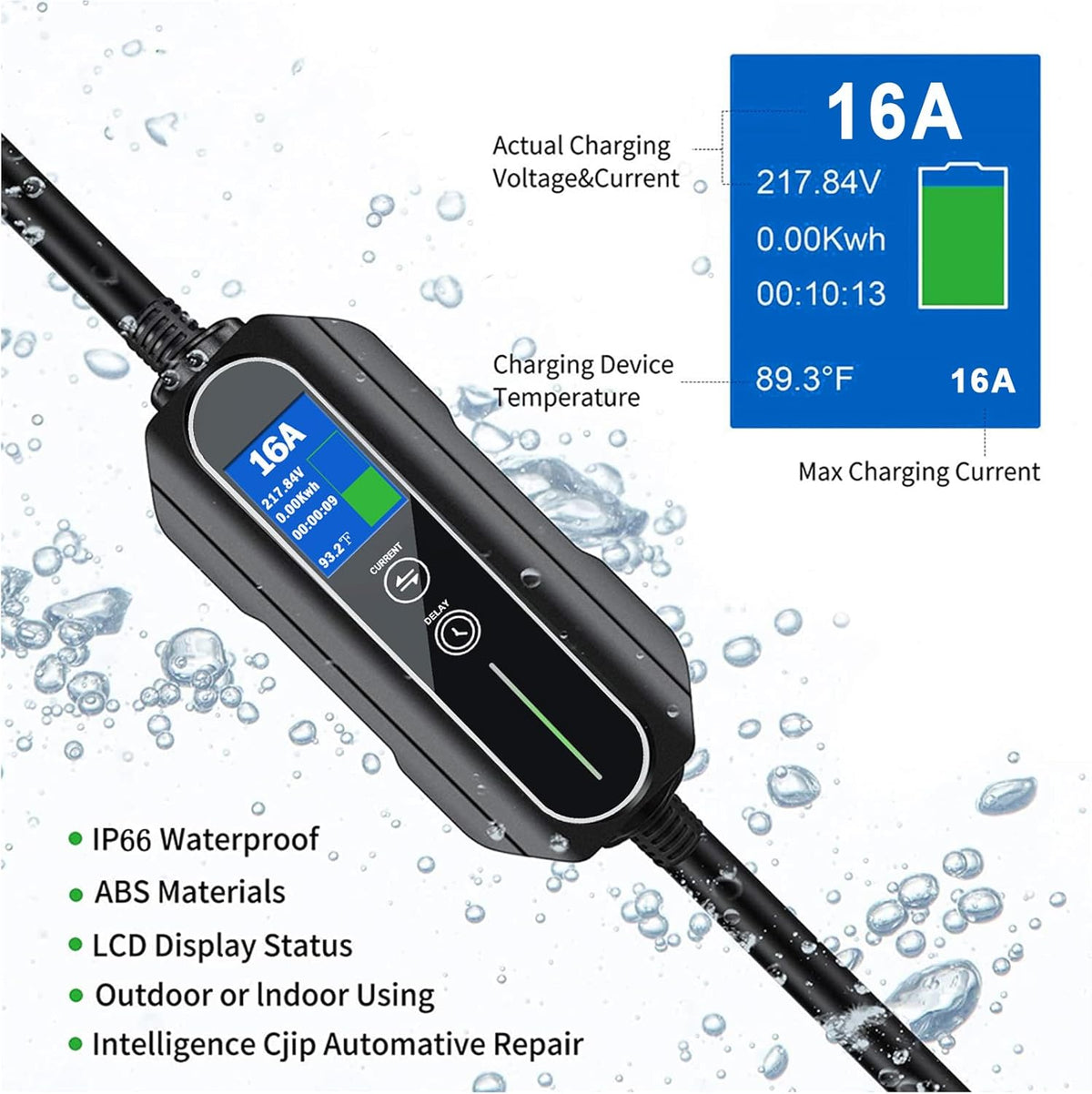 Oplaadkabel elektrische auto – Type 2 laadkabel – EV laadkabel – Auto oplader – Elektrische laadkabel – 16 A 3,6 kW – Waterdicht IP66 – 5 meter met draagtas