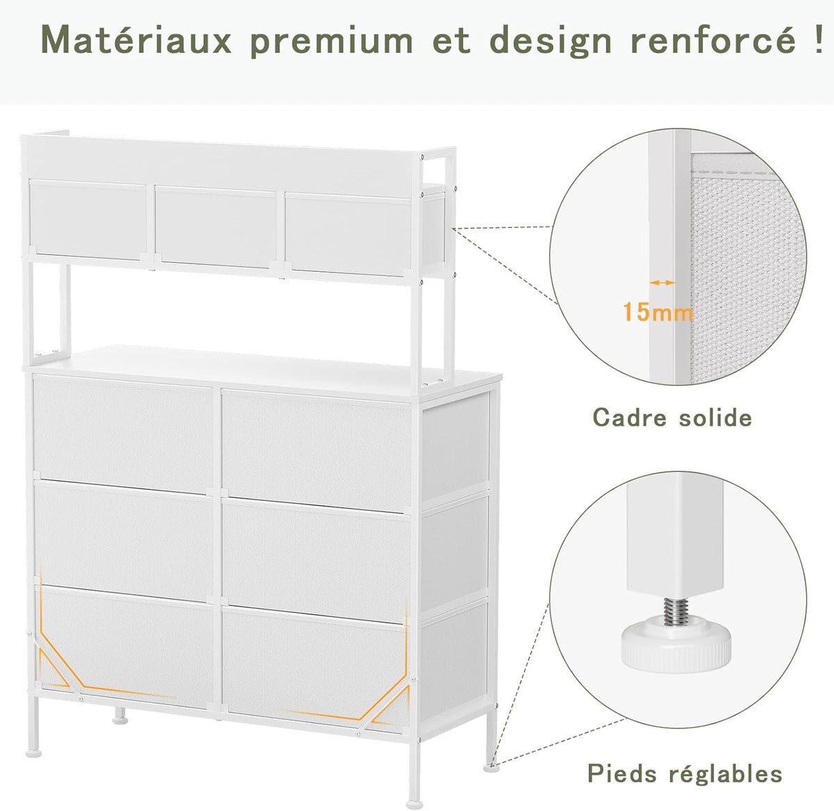 Commode, Opbergkast, Commode met Laden, Ladekast met Handvatten, Commode Kast met Houten Blad en 9 Lades, Kleerkast voor Slaapkamer, Wit