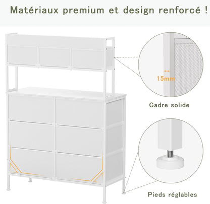 Commode, Opbergkast, Commode met Laden, Ladekast met Handvatten, Commode Kast met Houten Blad en 9 Lades, Kleerkast voor Slaapkamer, Wit