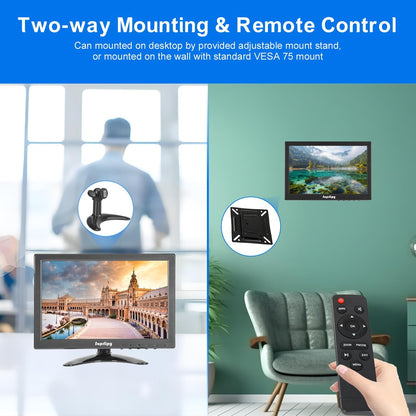 10 inch FHD kleine IPS Monitor LCD Scherm 1920x1200 60Hz 16:10 met BNC VGA AV Ingang Ingebouwde Lounspeakers voor CCTV Beveiligingscamera DVR PC STB Game Console