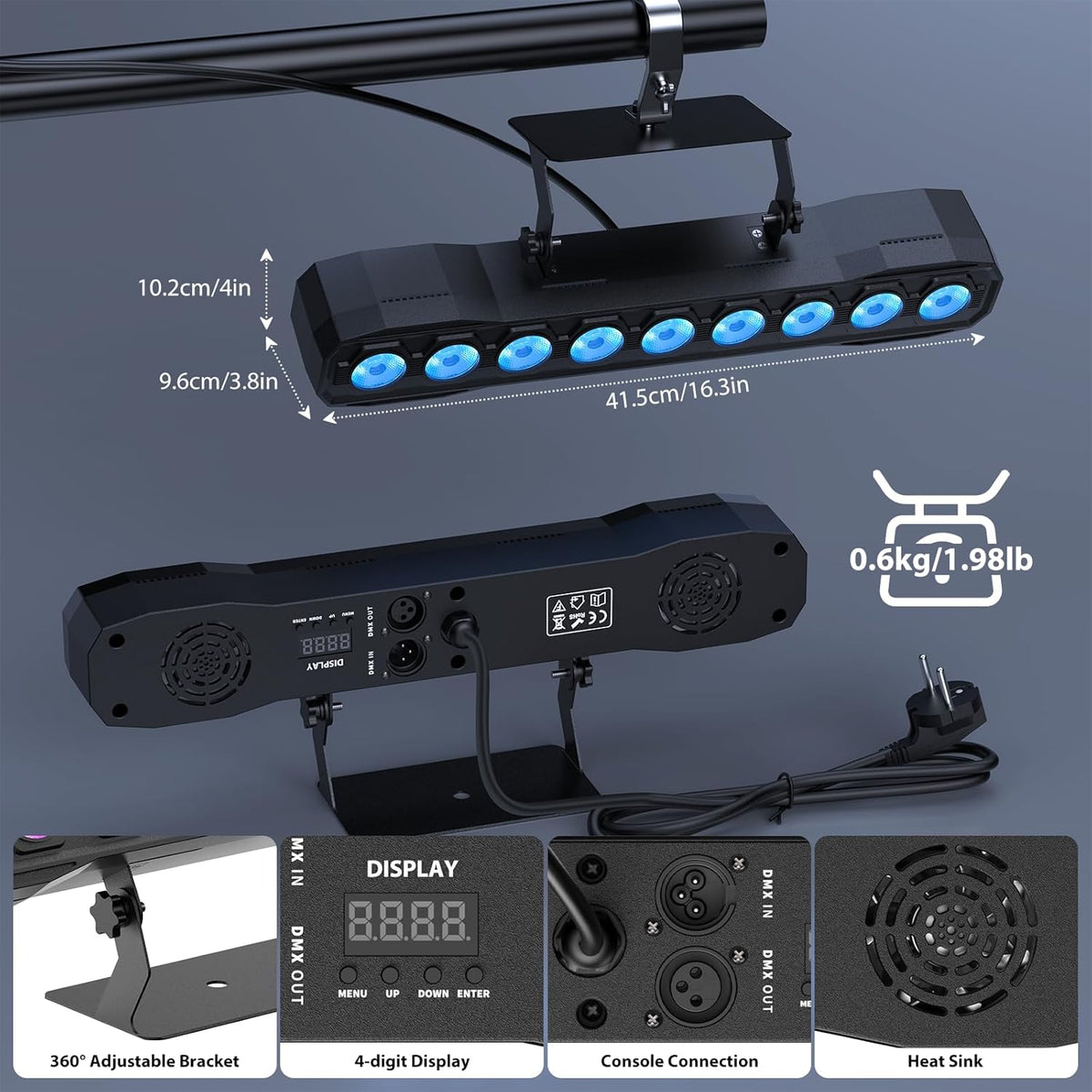9 RGBW LED Wall Washer podiumlicht 60W, lichtbalk effectspot met afstandsbediening DMX512 stroboscoop discolicht partylicht voor bruiloft DJ Outdoor Kerstmis 2 stuks