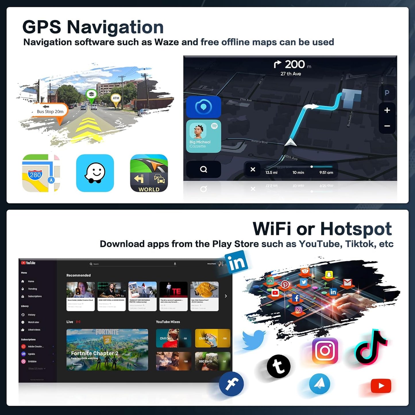 Android Radio – Autoradio – Multimedia Systeem – Navigatiesysteem – Touchscreen Radio – 9 Inch HD Scherm – Draadloze CarPlay & Android Auto – AHD Achteruitrijcamera & GPS Navigatie