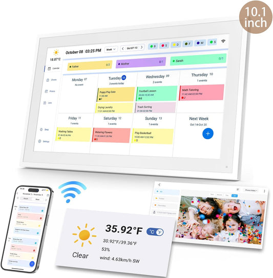 TOPGO Digitale kalender, 39,6 cm (15,6 inch) elektronische wandkalender met foto's voor het delen van video's, intelligente familie-evenementenplannen, digitale wandplanner met tafelstandaard