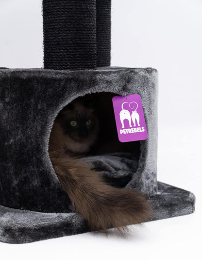 Krabpaal – Krabmeubel – Kattenpaal – Klimpaal – Zwart – Stevige Basis – Dikke Sisalstammen 12 cm