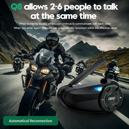 EJEAS Q8 Mesh Bluetooth Headset, Helmet Intercom for Up to 6 Motorcyclists, Communication System with 800 m Range Headset, Motorcycle Helmet with Strong Anti-Interference Ability