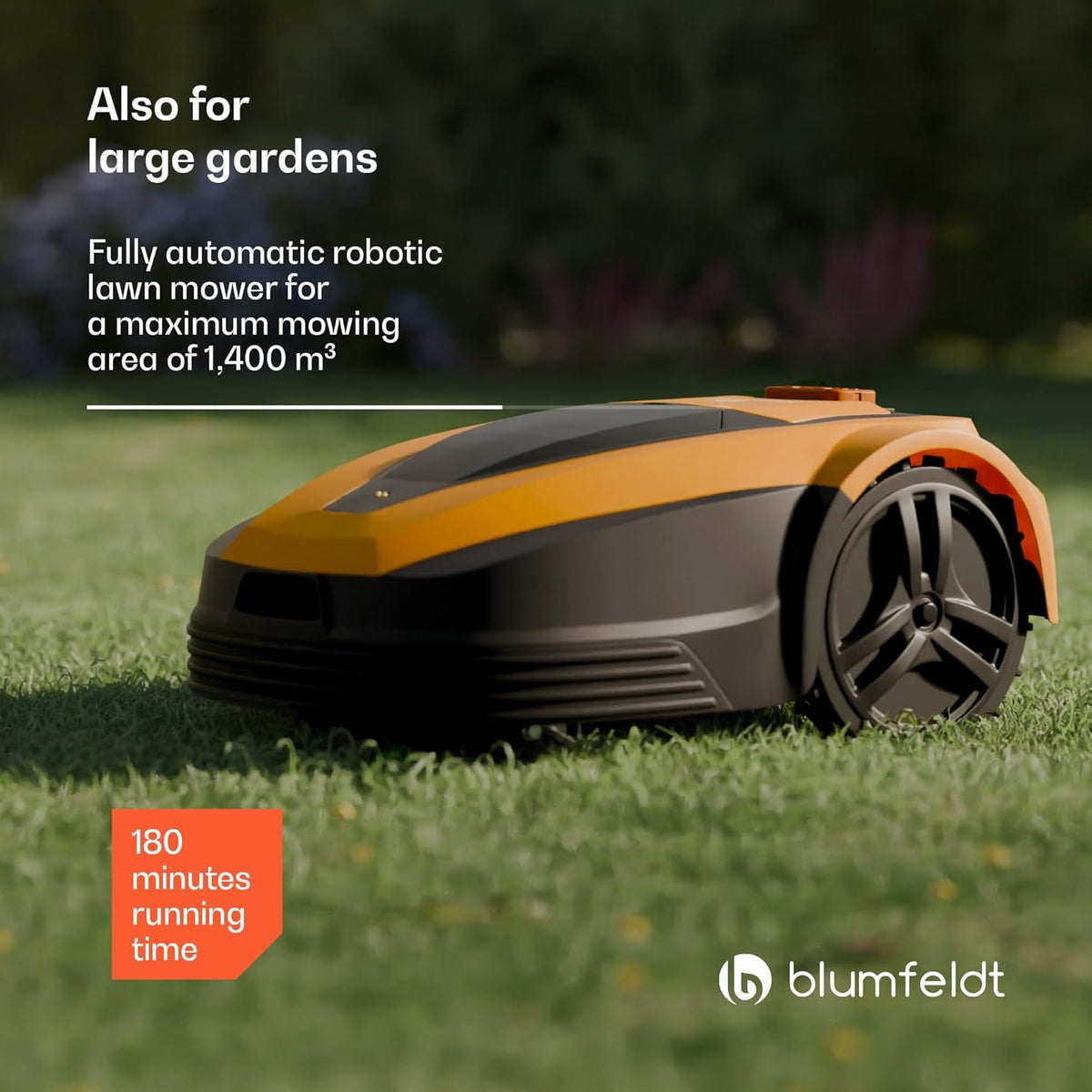 blumfeldt Robotmaaier met stille werking - Slimme draadloze grasmaaier met een bereik van 1400 m², 3 uur li-ion acculevensduur en grensdraad voor moeiteloos maaien