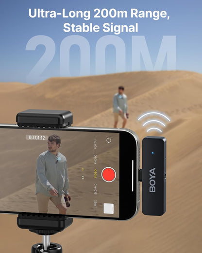 BOYA BY-V4U Microfoon Draadloos voor iPhone 15/16, Android Smartphone, 4-kanaals Mono Uitgang, Mini Microfoon, Draadloze Lavalier Microfoon Type-C, Ruisonderdrukking, 360° Clip Revers Microfoon voor