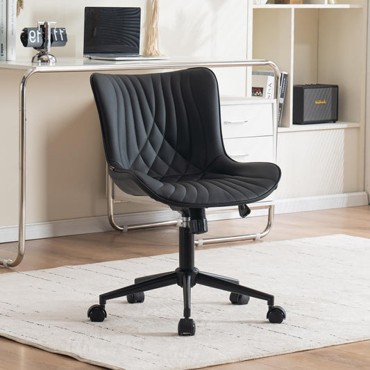 YOUTASTE Ergonomic Office Chair, Rocking Swivel Chair, Lounge Chair, Height Adjustable, 360° Faux Leather, Swivel Chair with Wheels, Home, Computer, Work, Modern Vanity Chair, Black - QUORE