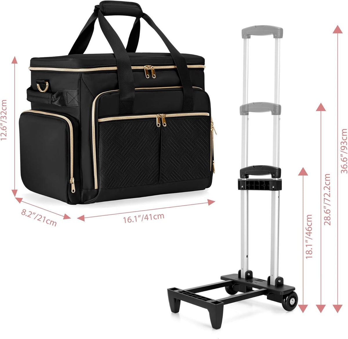Rolling Teacher Bag with Wheels, Docententas met Afneembare Trolley, Docententas op wielen past voor 15. 6” Laptop en Docentenbenodigdheden, Zwart (Patent Design)