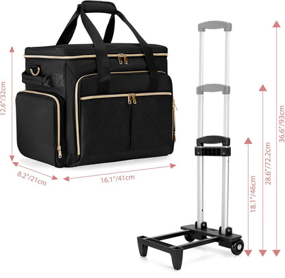 Rolling Teacher Bag with Wheels, Docententas met Afneembare Trolley, Docententas op wielen past voor 15. 6” Laptop en Docentenbenodigdheden, Zwart (Patent Design)