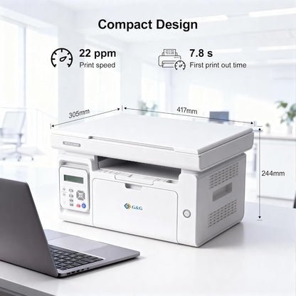 G&G M2022NW Laser Printer, Multifunction Device with Printer, Scanner and Copier, Black and White, Wi-Fi (22-23 pm)
