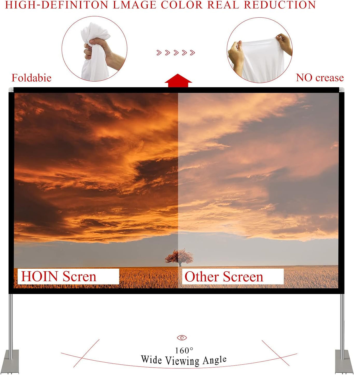 Projectiescherm 100 inch 4K HD 16: 9 scherm opvouwbare projector, wasbaar, draagbaar, anti-kreuk voor videoprojectoren, dubbelzijdige projectie voor thuis/buitenbioscoop (100 inch)