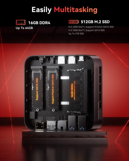 NiPoGi E3B Mini PC van de Ryzen 5 7430U (max. 4,3 GHz, 6C/12T, Beter Dan 5500U/5650U/5675U) 32GB RAM (16GB+16GB) Dual Channels/512 GB SSD, Desktop-PC WiFi 6/BT 5.2/4K Triple Display Mini Computer