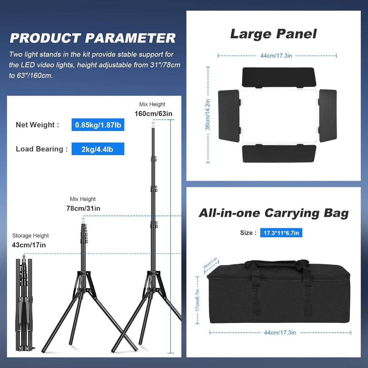 Soonpho Set van 2 LED foto-videolampen paneel met barn doors 2800-6500K dimbaar 20W licht fotografie studio videoverlichting met 1,6m statief en mobiele telefoon houder voor video YouTube live