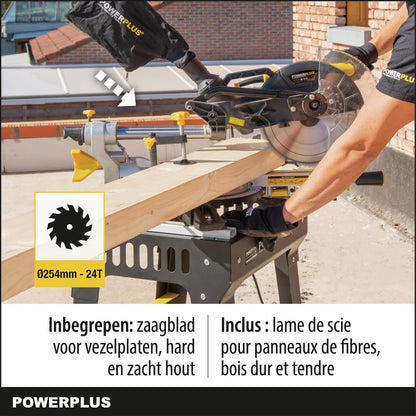 Powerplus electric mitre saw POWX075730S - 2100W telescopic saw, Ø254mm - straight & mitre - laser - with 1 acc.