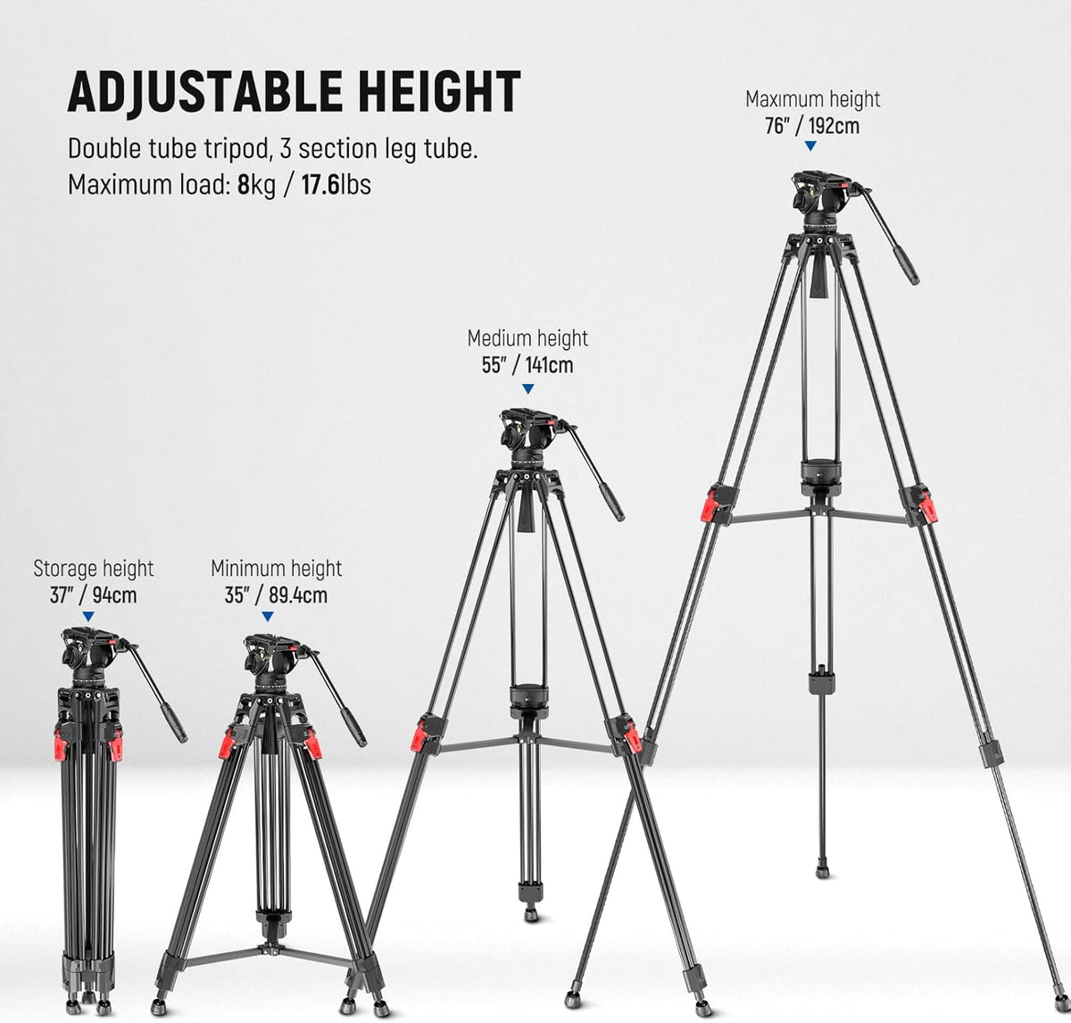 Videostatief – Camerastatief – Fotostatief – Filmstatief – Statief – Verstelbaar Van 89,4 Tot 192 Cm – Vloeistofkop Met 360° Pan En Kantel – Stevige Aluminium Constructie Tot 8 Kg