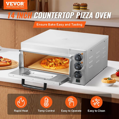 VEVOR Elektrische pizzaoven, 14 inch, elektrische pizzaoven van roestvrij staal met pizzasteen, multifunctionele pizzaoven voor binnen, restaurant, koken, thuis, keuken