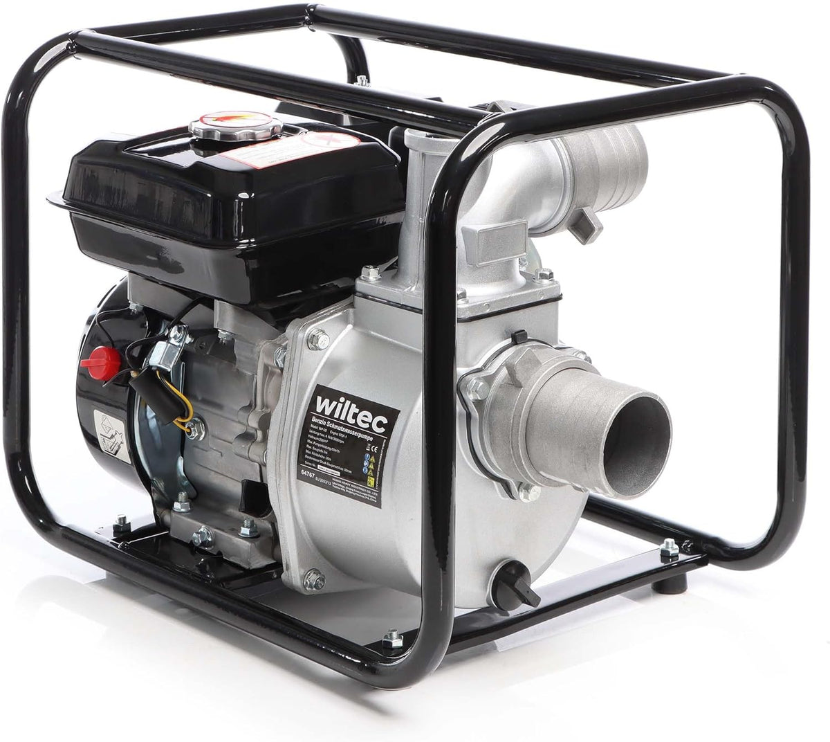 Wiltec benzine vuilwaterpomp 4 kW 48.000 l/h met 4-takt motor, afvoerpom met 28 m opvoerhoogte, waterpomp tuinpomp met 80 mm (3") aansluiting