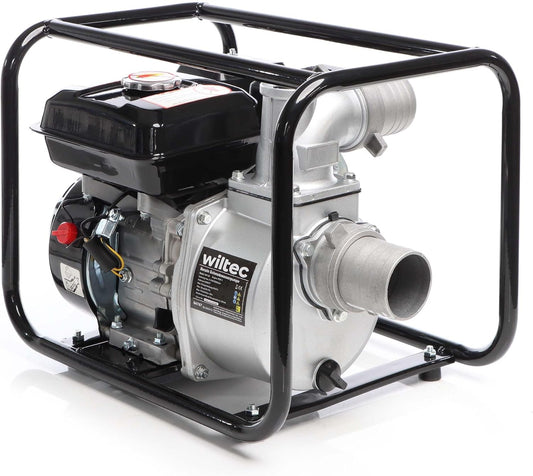 Wiltec benzine vuilwaterpomp 4 kW 48.000 l/h met 4-takt motor, afvoerpom met 28 m opvoerhoogte, waterpomp tuinpomp met 80 mm (3") aansluiting