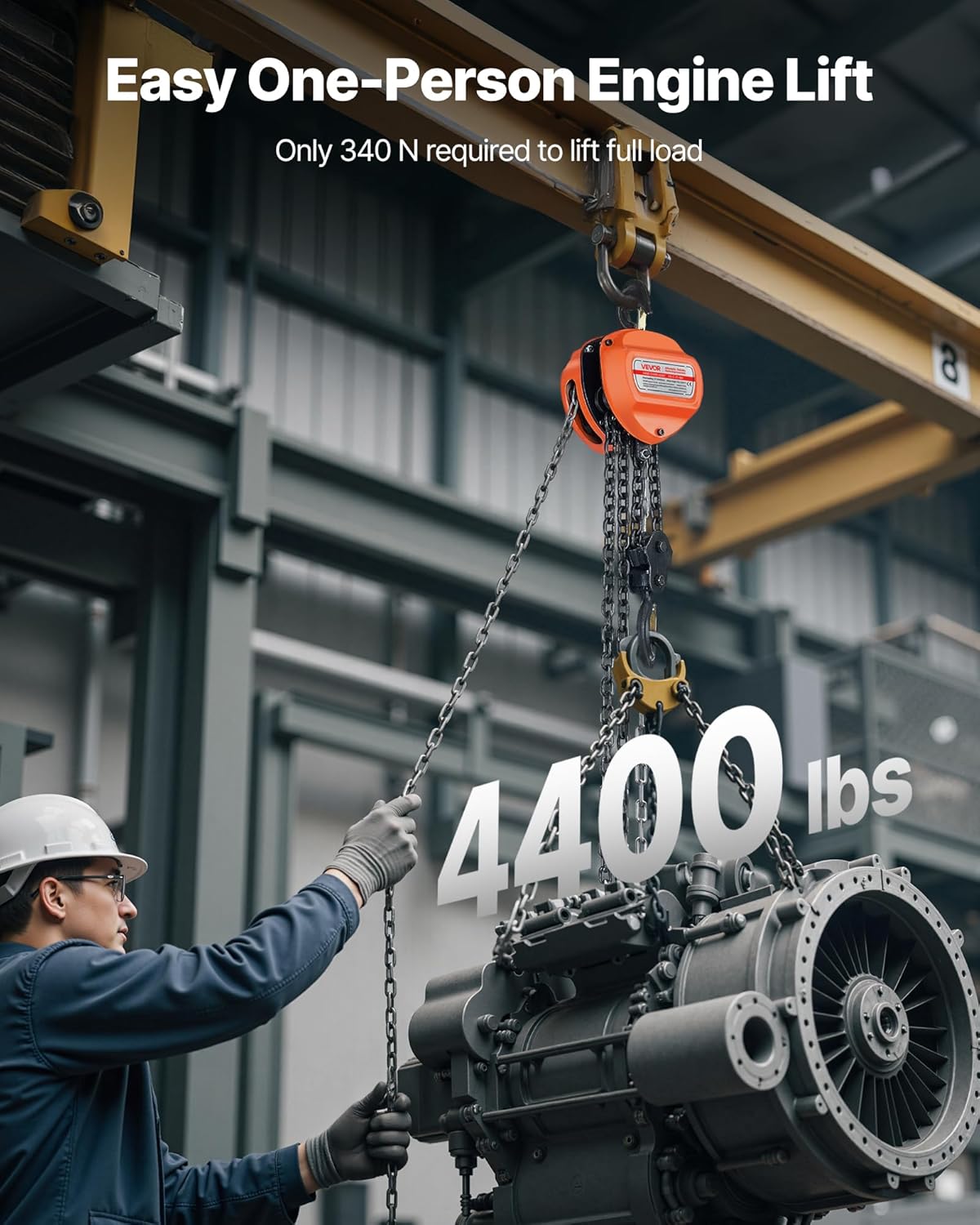 VEVOR Trekkoord met 2 T draagvermogen, handketting, 6 m hefhoogte, hoes met G80-ketting, krachtige takel, handmatige takel voor garages, magazijnen, automobielmachines, oranje