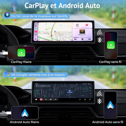 10,26 inch Carplay-scherm, compatibel met CarPlay en Android Auto, Car Play-display met 1080p achteraanzicht, mirror link, spraakbediening, bluetooth-audio, GPS, FM, AUX