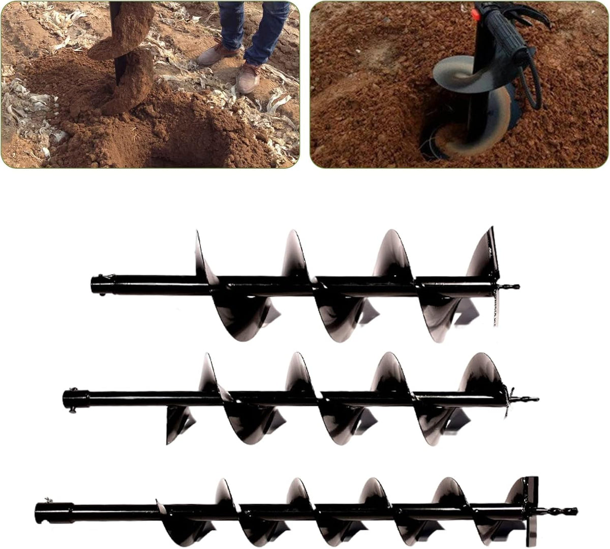 3 Auger Drill Attachments, 100/150/200 mm, Ideal for Excavation, Earth Drill, Hand Garden Drill, Earth Drill for Drill, Plant Drill, Digging Tool - QUORE