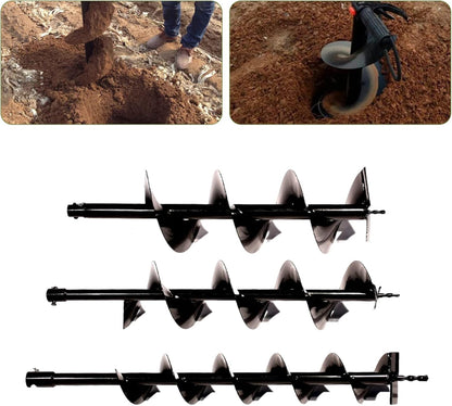 3 Auger Drill Attachments, 100/150/200 mm, Ideal for Excavation, Earth Drill, Hand Garden Drill, Earth Drill for Drill, Plant Drill, Digging Tool - QUORE