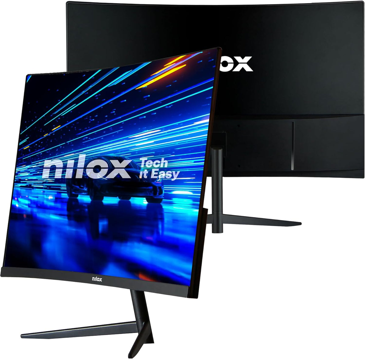 Nilox NXM24CRV2001 24 inch gebogen monitor, Full HD, 200 Hz gaming-display, computermonitor met VESA-ondersteuning 75 x 75 mm, VA-technologie, HDMI 2.1 en DP 1.4-aansluitingen