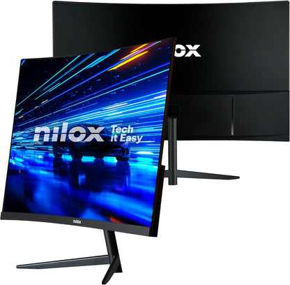 Nilox NXM24CRV2001 24 inch gebogen monitor, Full HD, 200 Hz gaming-display, computermonitor met VESA-ondersteuning 75 x 75 mm, VA-technologie, HDMI 2.1 en DP 1.4-aansluitingen