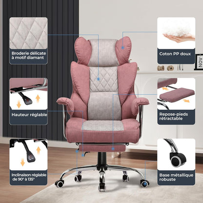 GTPLAYER Ergonomic Gaming Chair, Adjustable Gaming Chair, Office Chair with Footrest, Adjustable Backrest for Work and Play Technological Fabric, Pink - QUORE