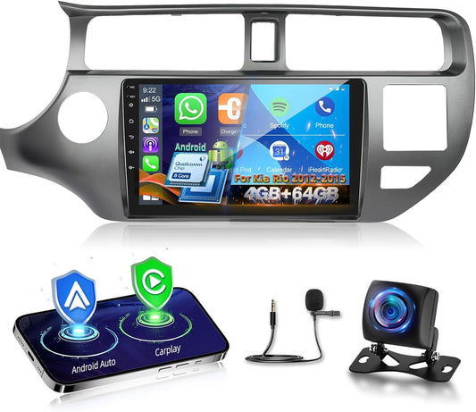 4G+64G 8 Core Qualcomm Car Radio for Kia Rio 2012-2015 with Wireless Carplay & Android Auto, 9 Inch Android Car Stereo with WiFi/GPS/Bluetooth 5.1/DPS Hi-Res/FM RDS Radio