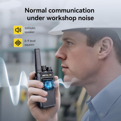 Retevis RT668 Walkie Talkie met Headset, PMR446 Licentievrij, VOX Squelch, Oplaadbare Walkietalkie, 16-Kanaals CTCSS/DCS-TOT-Scan, Portofoons voor Hotels, Scholen, Bedrijven (Zwart, 10 Stuks)