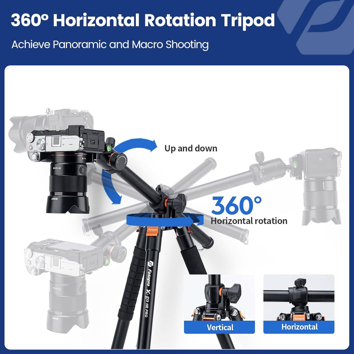 Camerastatief Met Kogelkop – Fotostatief – Reisstatief – Videostatief – Monopod – Horizontale Middenkolom 44 Cm – Verstelbare Hoogte 22,5 Tot 172 Cm